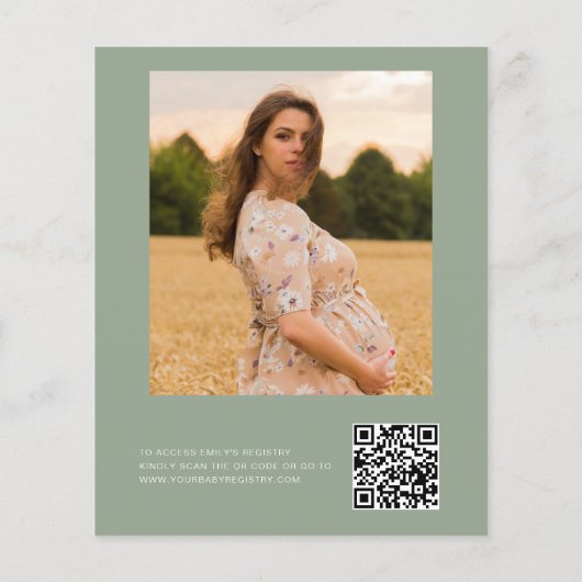 Sage Green QR Code Wildflower Baby in Bloom Shower Flyer (Achterkant)
