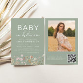 Sage Green QR Code Wildflower Baby in Bloom Shower Flyer