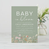 Sage Green QR Code Wildflower Baby in Bloom Shower Kaart (Staand voorkant)
