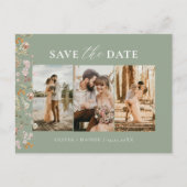 Sage Green QR Code Wildflower Bloemen Huwelijk Aankondigingskaart (Voorkant)