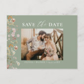 Sage Green QR Code Wildflower Bloemen Huwelijk Aankondigingskaart (Voorkant)