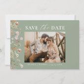 Sage Green QR Code Wildflower Wedding Save The Date (Voorkant)