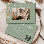 Sage Green QR Code Wildflower Wedding Save The Date
