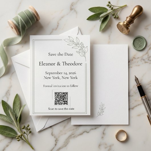 Sage Green Quiet Luxe QR Code Bewaar de Datum Save The Date
