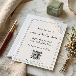 Sage Green Quiet Luxe QR Code Bewaar de Datum Save The Date