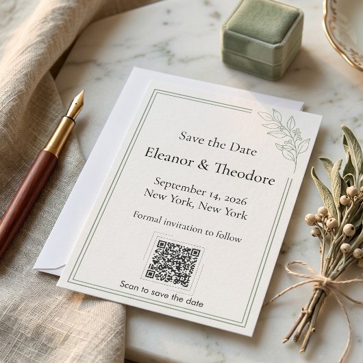Sage Green Quiet Luxe QR Code Bewaar de Datum Save The Date