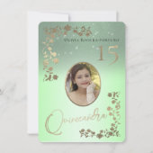 Sage Green Quince Gold Glitter Photo Quinceanera Kaart (Voorkant)