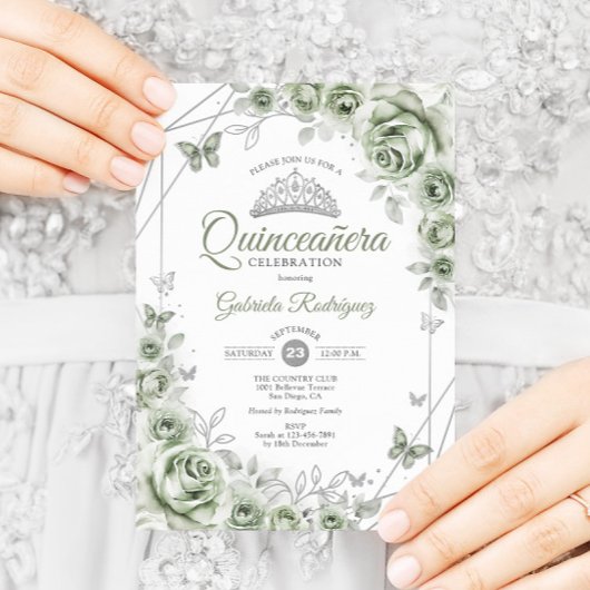 Sage Green Quinceanera Floral Kaart