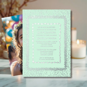 Sage Green Quinceañera Uitnodiging Glam Sparkle