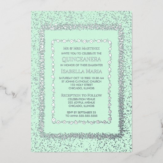 Sage Green Quinceañera Uitnodiging Glam Sparkle (Voorkant)