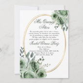 Sage green Quinceanera uitnodiging in het Spaans (Voorkant)