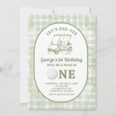Sage Green Quirky Gingham Golf eerste verjaardag Kaart (Voorkant)
