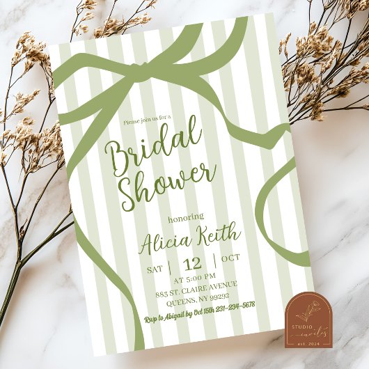Sage Green Quirky Stripes Bridal Shower Invitation Kaart