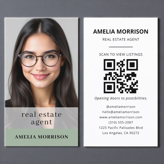 Sage Green Real Estate Agent QR Code Foto Visitekaartje