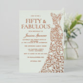 Sage Green Real Roos Gold Dress 50th Birthday Folie Uitnodiging (Staand Voorkant)