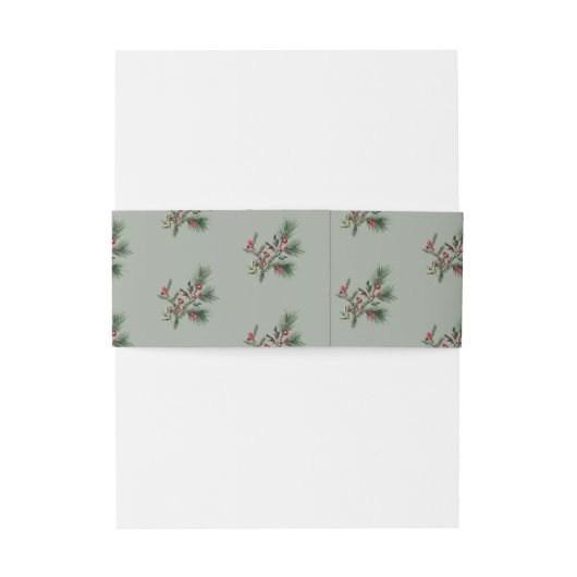 Sage Green Red Berries Christmas Holiday Uitnodigingen Wikkel (Achterkant Voorbeeld)