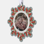 Sage Green Red Berries+Greenery Christmas Paper Ornament Kaart (Links)