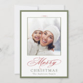 Sage Green & Red Chic Vrolijke Kerstfoto Feestdagenkaart (Voorkant)