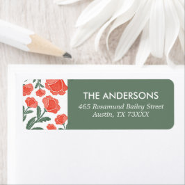 Sage Green Red Watercolour Floral Return Address Etiket