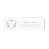 Sage Green Regency Crest Monogram Huwelijksadres Etiket (Voorkant)