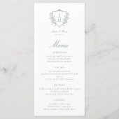 Sage Green Regency Floral Crest Monogram Huwelijk Menu (Voorkant)