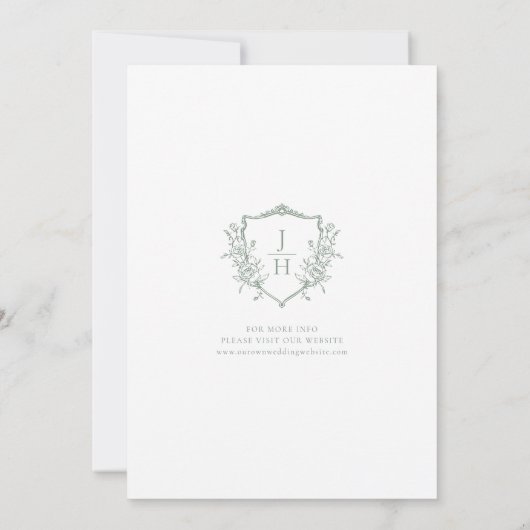 Sage Green Regency Floral Crest Monogram Huwelijk Save The Date (Achterkant)