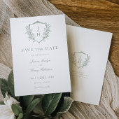 Sage Green Regency Floral Crest Monogram Huwelijk Save The Date