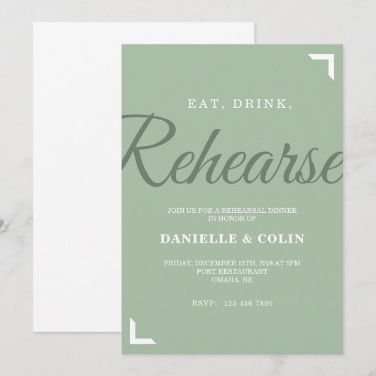 Sage Green Rehearsal Dinner Invitation Kaart (Voorkant / Achterkant)