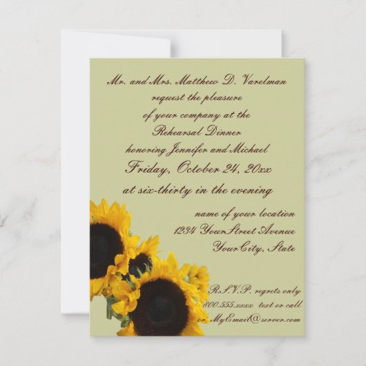 Sage Green Rehearsal Dinner Sunflower Invite Kaart (Voorkant)