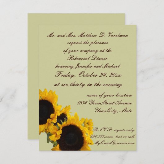 Sage Green Rehearsal Dinner Sunflower Invite Kaart (Voorkant / Achterkant)