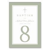 Sage Green Religious Cross Boy Baptism Kaart (Voorkant)