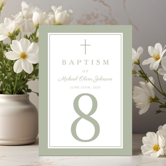 Sage Green Religious Cross Boy Baptism Kaart