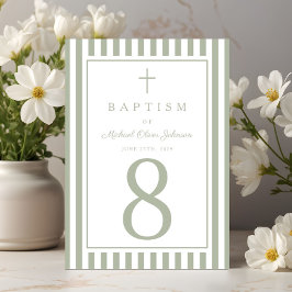 Sage Green Religious Cross Boy Baptism Kaart