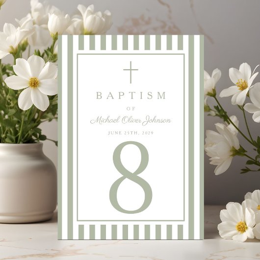 Sage Green Religious Cross Boy Baptism Kaart