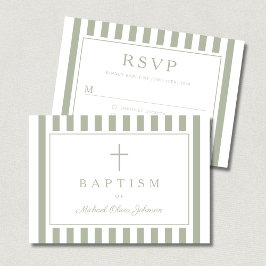 Sage Green Religious Cross Boy Baptism  RSVP Kaartje