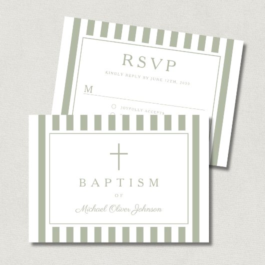 Sage Green Religious Cross Boy Baptism  RSVP Kaartje