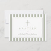Sage Green Religious Cross Boy Baptism  RSVP Kaartje (Achterkant)