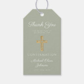 Sage Green Religious Cross Boy Confirmation Cadeaulabel (Voorkant)