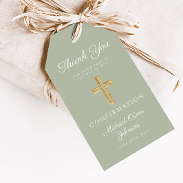 Sage Green Religious Cross Boy Confirmation Cadeaulabel