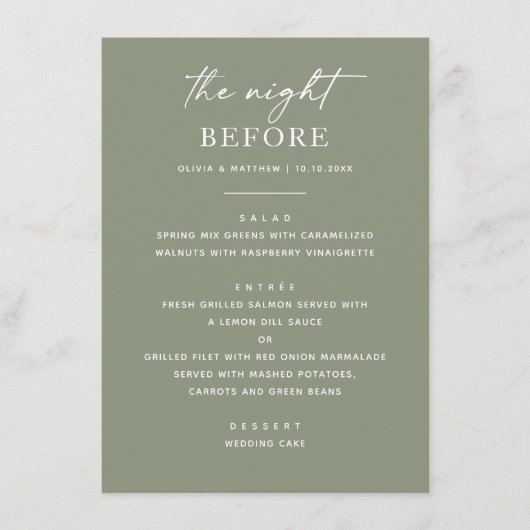 Sage Green repetitie dinermenu | avond ervoor Menu (Voorkant)