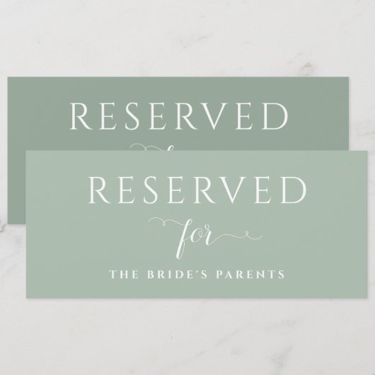 Sage Green Reserved Sign Sjabloon Hanging of Table Kaart (Voorkant / Achterkant)