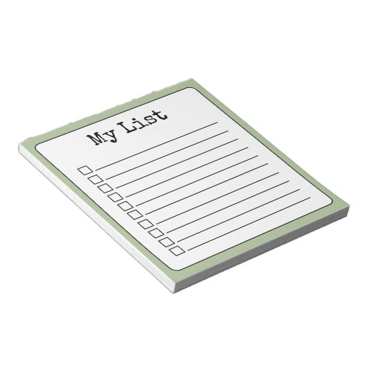 Sage Green Retro Aangepaste Checklist Ingelijnd Notitieblok (Schuin)