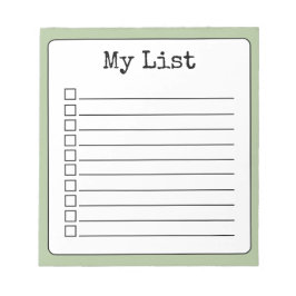 Sage Green Retro Aangepaste Checklist Ingelijnd Notitieblok