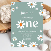 Sage Green Retro Groovy Daisy Bloemen 1e verjaarda