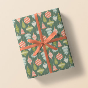 Sage Green Retro Kerstboom Ornamenten Cadeaupapier