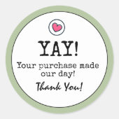 Sage Green Retro Met Hart Zakelijk Dank U Ronde Sticker (Voorkant)