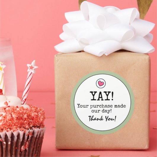 Sage Green Retro Met Hart Zakelijk Dank U Ronde Sticker (Feest)