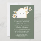 Sage Green Retro Yellow Daisy All in One Wedding Kaart (Voorkant)
