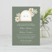 Sage Green Retro Yellow Daisy All in One Wedding Kaart (Staand voorkant)