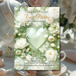 Sage Green Rococo Floral Heart Galentine Elegance Kaart